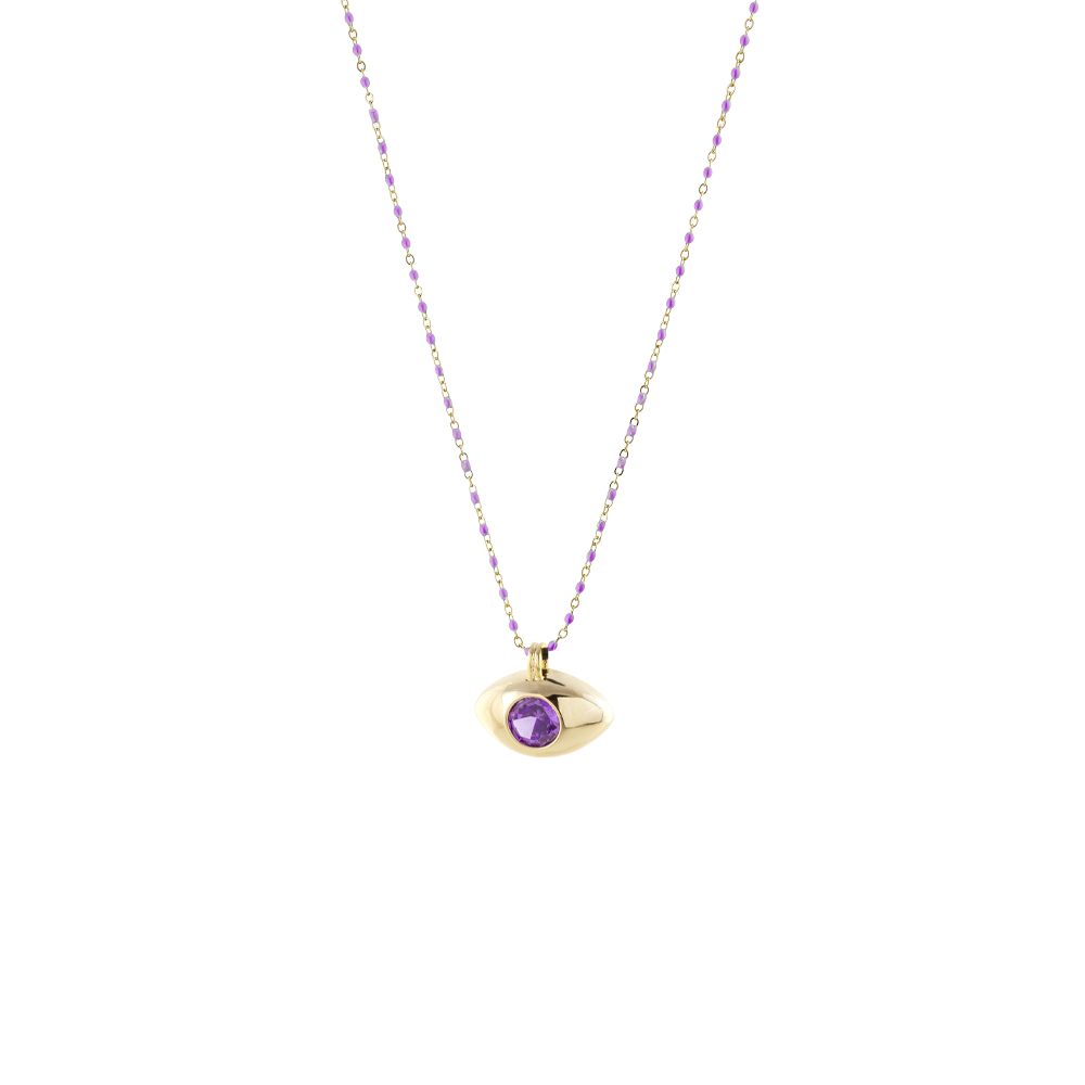 Colier tip rosariu cu email mov si pandantiv ochisor placat cu aur de 18K Charming, 01L15-02067NEW, Oxette Romania
