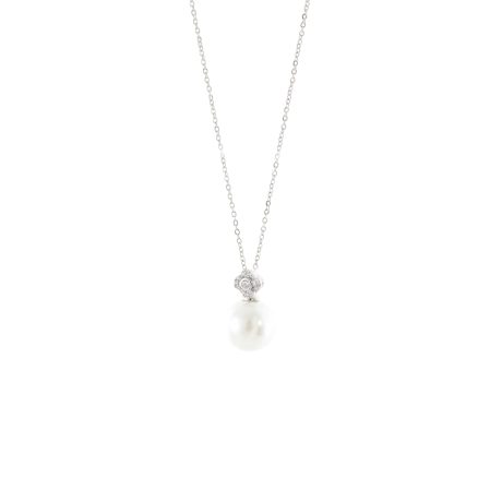 Colier scurt placat cu rodiu cu perla si cubic zirconia Desmos, 01L15-02079, Oxette Romania