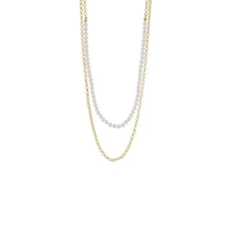 Colier dublu placat cu aur de 18K cu perle de cultura Desmos, 01L15-02080, Oxette Romania