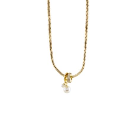 Colier scurt placat cu aur de 18K cu sfere si perle de cultura Harlequin, 01L15-02085, Oxette Romania
