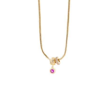 Colier scurt placat cu aur de 18K cu pandantive si piatra cubic zirconia fucsia Harlequin, 01L15-02086, Oxette Romania