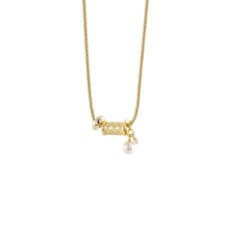 Colier scurt placat cu aur de 18K cu pandantive si perle de cultura Harlequin, 01L15-02087, Oxette Romania