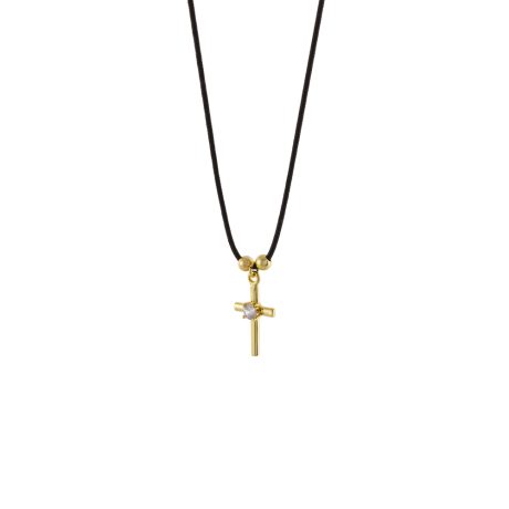 Colier cu snur negru si pandantiv cruce placat cu aur de 18K Charming, 01L15-02093, Oxette Romania