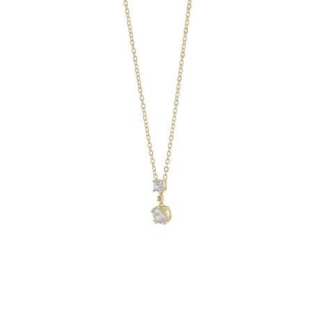 Colier scurt placat cu aur de 18K cu pietre cubic zirconia incolore Happy Hearts, 01L15-02146, Oxette Romania