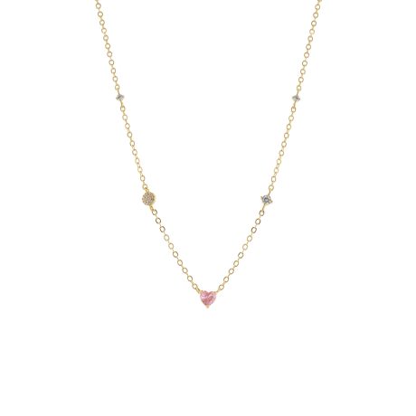 Colier placat cu aur 18K cu pandantiv inima roz Happy hearts, 01L15-02184, Oxette Romania