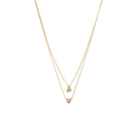 Colier dublu placat cu aur 18K cu pandantiv inima roz Happy hearts, 01L15-02185, Oxette Romania