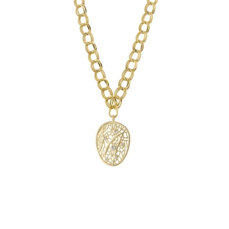 Colier mediu placat aur 18k si pandantiv filigranat Lace, 01L15-02207, Oxette Romania