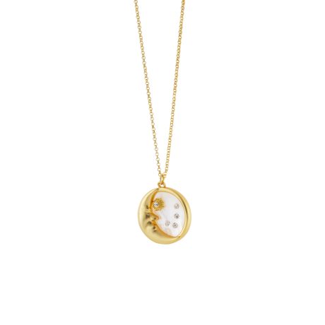 Colier scurt placat cu aur de 18k cu pandantiv semiluna, sidef si zirconia Fiore, 01L15-02208, Oxette Romania