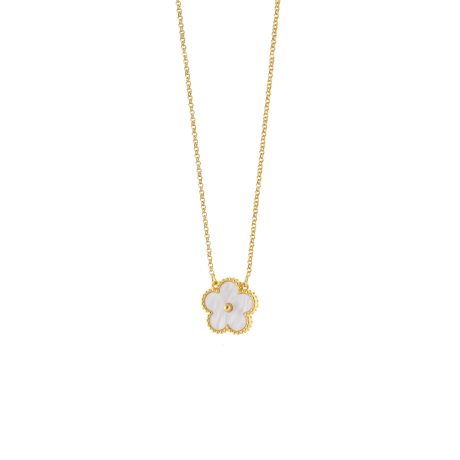 Colier scurt placat cu aur de 18k cu pandantiv floare si sidef Fiore, 01L15-02209, Oxette Romania