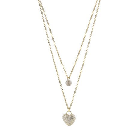 Colier dublu placat cu aur galben de 18k cu pandantiv inima si sfera decorate cu glitter auriu Sweety, 01L15-02233, Oxette Romania