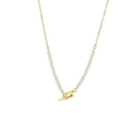 Colier scurt placat cu aur de 18K si perle sintetice Mini, 01L27-00858, Oxette Romania