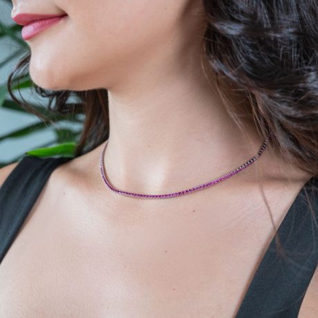 Colier argint tennis cu pietre cubic zirconia fucsia Tennis, 01V01-J2178, Oxette Romania
