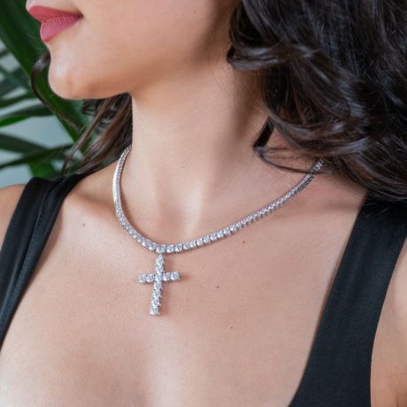 Colier argint tennis cu pandantiv cruce si pietre cubic zirconia Cross, 01V01-Y2030, Oxette Romania