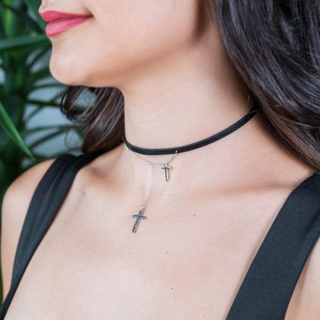 Colier tip choker cu pandantive cruce argint Cross, 01V01-Y2100, Oxette Romania