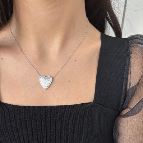 Colier argint scurt decorat cu pandantiv inima mare mata Essentials, 01V01-Y2107, Oxette Romania