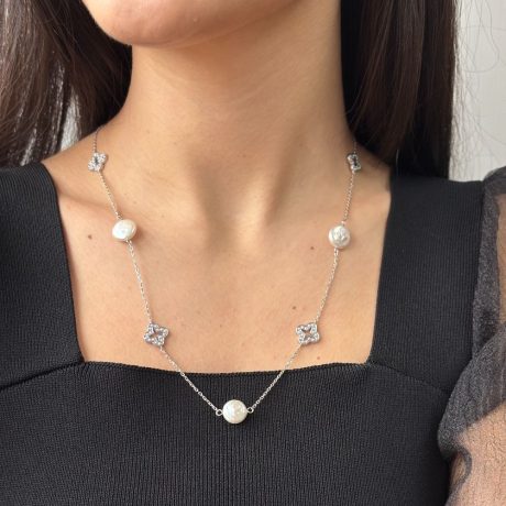 Colier argint decorat cu perle cultura si pandantive Essentials, 01V01-Y2123, Oxette Romania