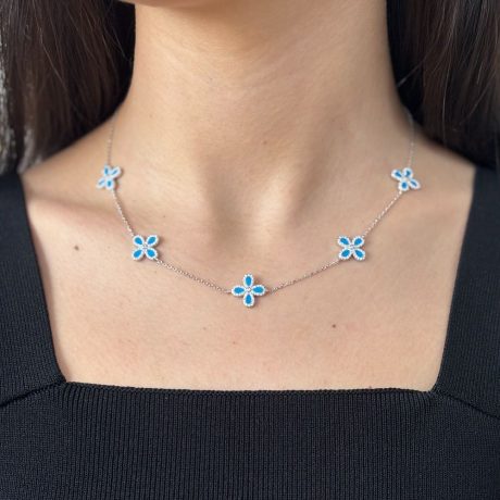 Colier argint decorat cu pandantive floare cu email albastru Essentials, 01V01-Y2124, Oxette Romania