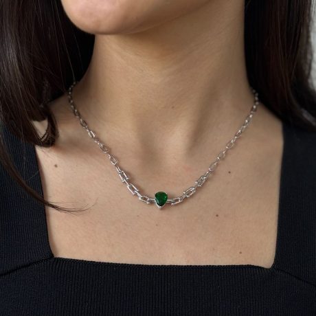 Colier argint scurt decorat cu pandantiv cu zirconia verde Essentials, 01V01-Y2125, Oxette Romania