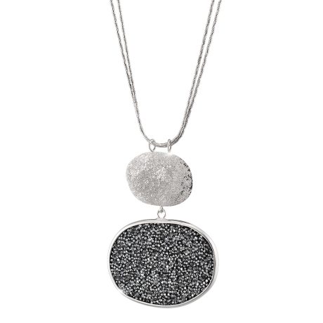 Colier argint cu lant dublu decorat cu pandantiv sablat si cubic zirconia Sunset, 01X01-05288, Oxette Romania