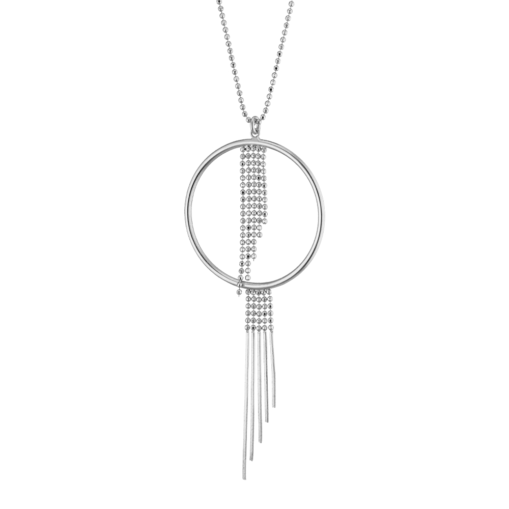 Colier scurt din argint placat cu rodiu decorat cu pandantiv cerc si lanturi asimetrice Sirene, 01X01-05291, Oxette Romania