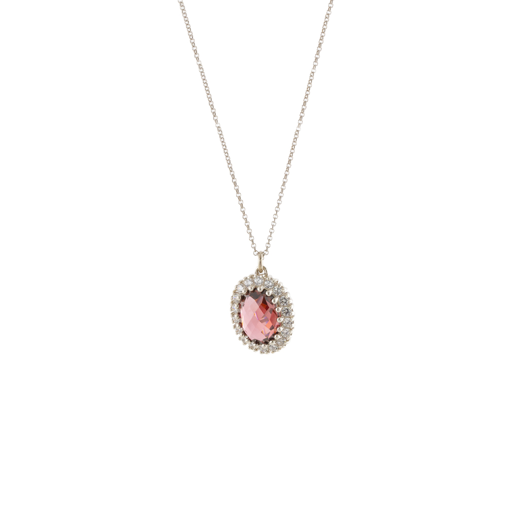 Colier argint cu pandantiv si cristal zirconia roz Gifting, 01X01-05324, Oxette Romania