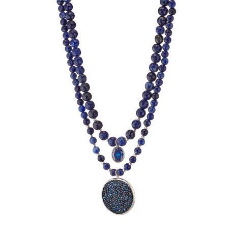 Colier argint dublu cu agate albastre si cristale caviar Noblesse, 01X01-05491-1, Oxette Romania