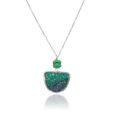 Colier argint cu pandantiv semiluna cu cristale caviar si piatra zirconia verde Noblesse, 01X01-05509, Oxette Romania