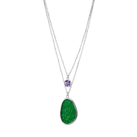 Colier argint dublu cu pietre zirconia verzi si mov Noblesse, 01X01-05511, Oxette Romania