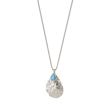 Colier argint cu pandantiv lacrima si cubic zirconia albastra Earth, 01X01-05599, Oxette Romania