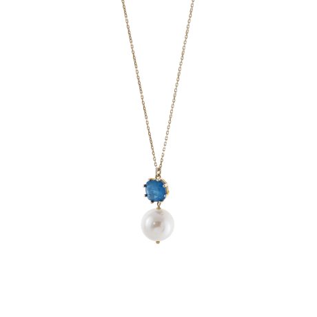 Colier argint placat cu aur de 18K cu perla si cubic zirconia albastra Earth, 01X01-05600, Oxette Romania