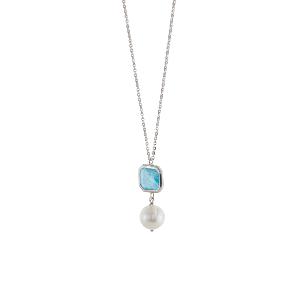 Colier argint placat cu rodiu cu perla si cubic zirconia albastra Earth, 01X01-05600NEW, Oxette Romania