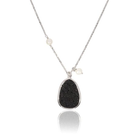 Colier argint scurt cu pandantiv si perle de cultura Meteorite, 01X01-05603, Oxette Romania