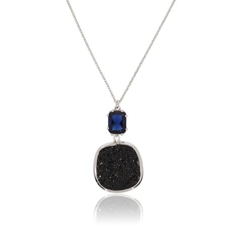 Colier argint scurt cu pandantiv si piatra cubic zirconia albastra Antoinette, 01X01-05605, Oxette Romania