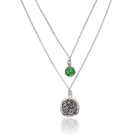 Colier dublu argint cu pandantiv si piatra zirconia verde Antoinette, 01X01-05614, Oxette Romania