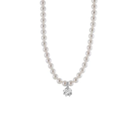 Colier argint cu perle de cultura si piatra cubic zirconia incolora Gifting, 01X01-05644B, Oxette Romania