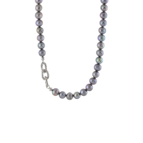 Colier argint la baza gatului cu perle de cultura gri si zale argintii Holiday, 01X01-05652, Oxette Romania