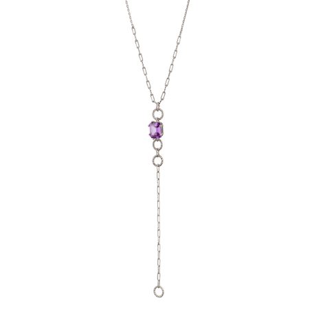 Colier argint scurt in forma de Y cu zirconia mov Gifting, 01X01-05670, Oxette Romania
