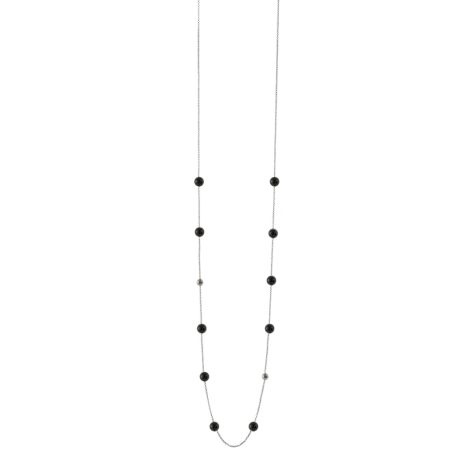 Colier lung otel inoxidabil cu onix negru si sfere Volcanic Rock, 01X03-00291NEW, Oxette Romania