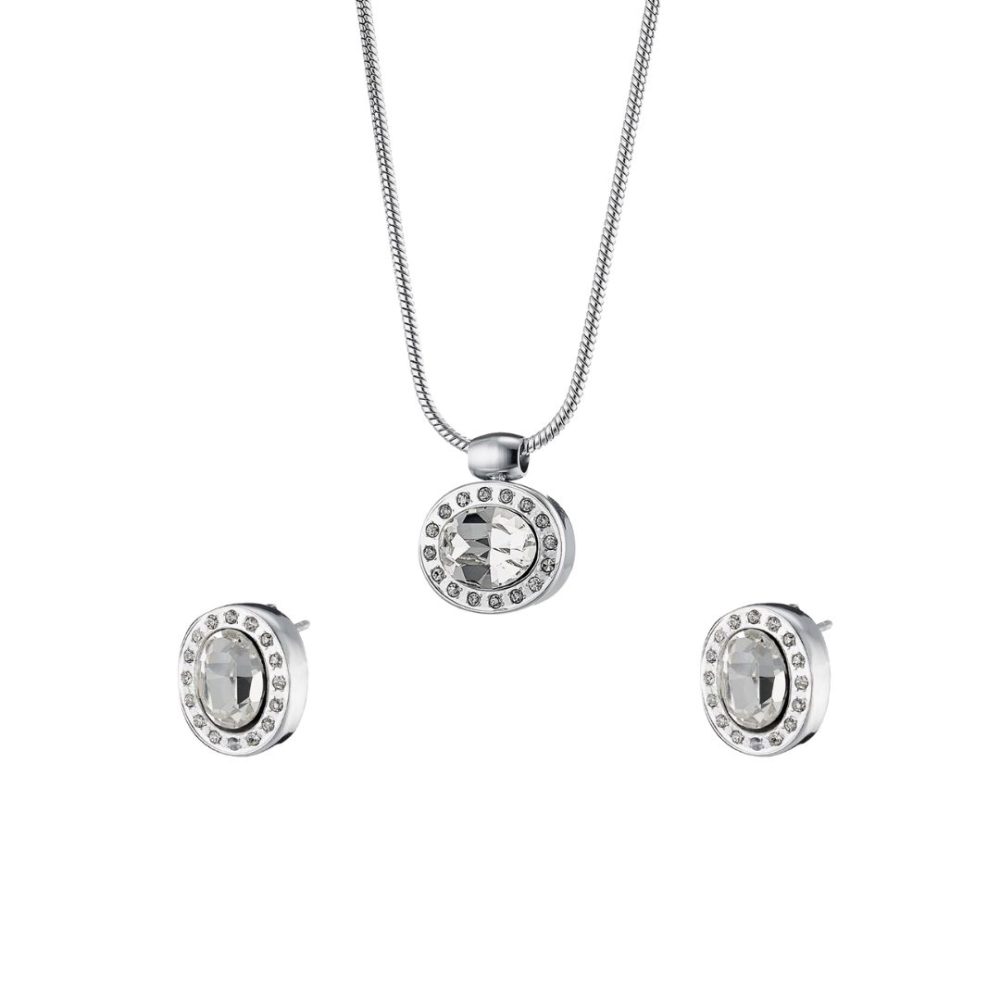 Set colier si cercei din otel inoxidabil chirurgical decorat cu pietre cubic zirconia Extravaganza, 01X03-24585, Oxette Romania