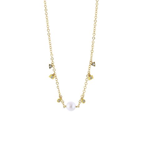 Colier scurt din argint placat cu aur galben de 18 K cu perle de cultura Gleam, 01X05-03249, Oxette Romania