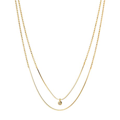 Colier dublu din argint placat cu aur galben de 18 K si decorat cu piatra cubic zirconia incolora Sirene, 01X05-03336, Oxette Romania