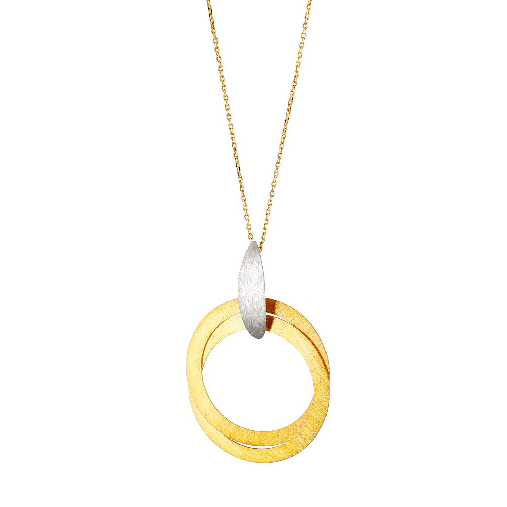 Colier din argint placat cu rodiu si aur galben de 18 K decorat cu cercuri sablate Antithesis, 01X05-03342, Oxette Romania