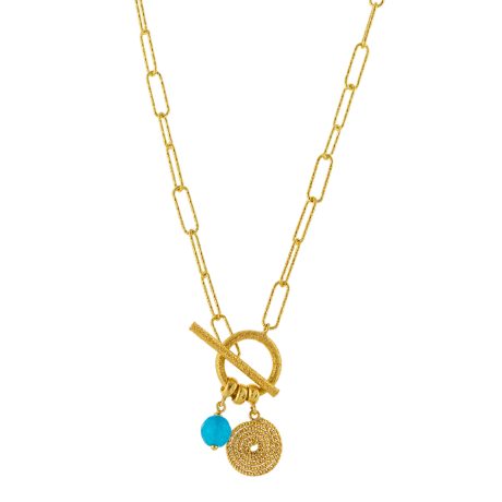 Colier argint placat cu aur galben de 18 K si agata albastra Helix, 01X05-03376, Oxette Romania
