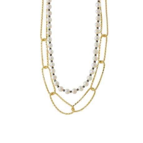 Colier argint cu zale placat cu aur galben de 18 K si perle de cultura Antoinette, 01X05-03602, Oxette Romania