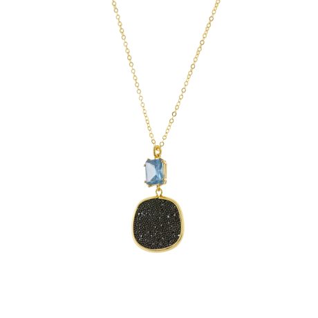 Colier argint placat cu aur de 18K cu cristale caviar si piatra zirconia albastra Antoinette, 01X05-03609, Oxette Romania