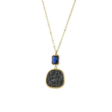 Colier scurt argint placat cu aur de 18K cu cristale caviar si piatra zirconia albastra Antoinette, 01X05-03610, Oxette Romania