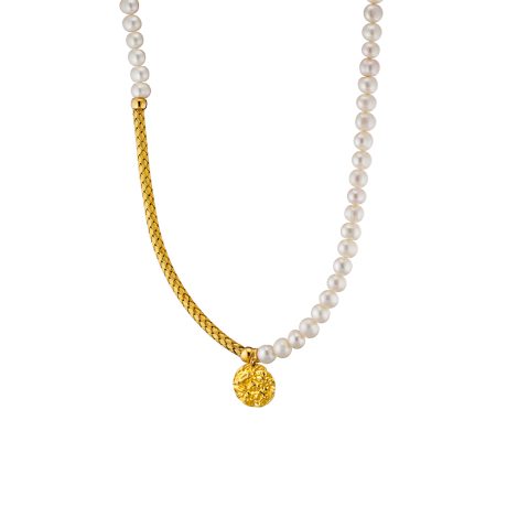 Colier argint placat cu aur galben de 18 K cu pandantiv si perle de cultura Earth, 01X05-03634, Oxette Romania