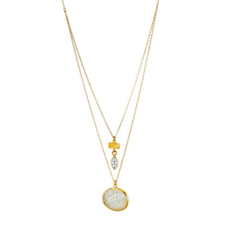 Colier argint placat cu aur galben de 18 K cu pandantiv si cristale caviar Sunset, 01X05-03643, Oxette Romania