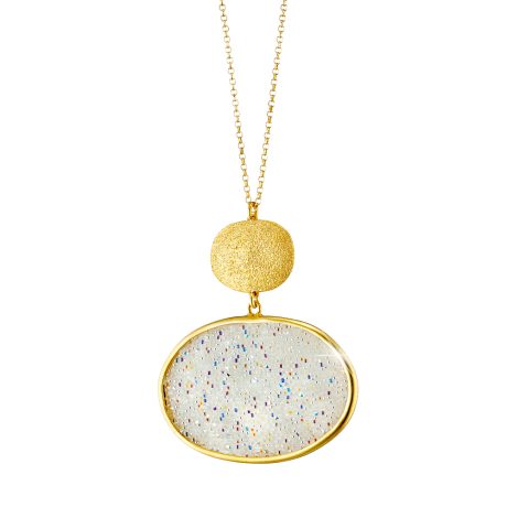 Colier scurt din argint placat cu aur galben de 18 K cu cristale caviar albe Sunset, 01X05-03644-1, Oxette Romania