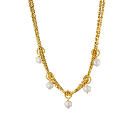 Colier argint placat cu aur galben de 18 K decorat cu perle de cultura Success, 01X05-03645, Oxette Romania